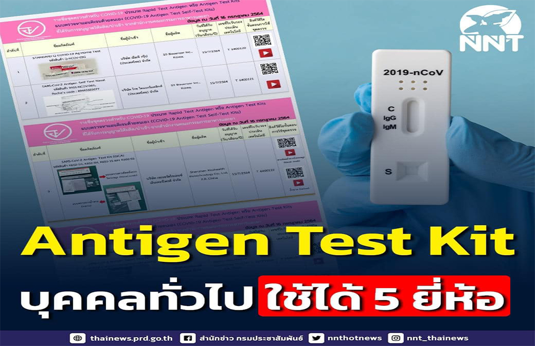 "Antigen Test Kit" บุคคลทั่วไป​ ใช้ได้​ 5​ ยี่ห้อ​ยังไม่อนุญาตขายผ่านออนไลน์